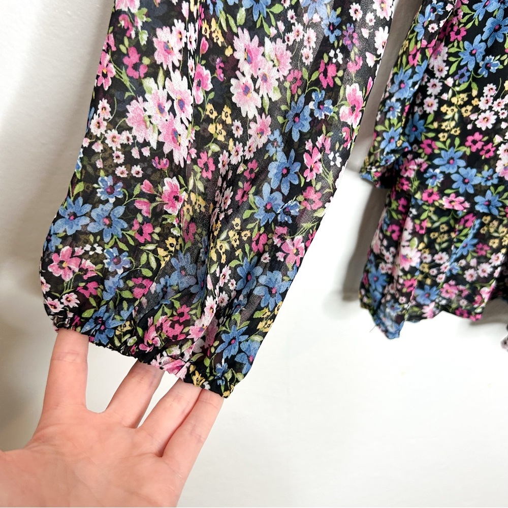 Mi Ami For Francescas Colorful Floral‎ Print Long Sleeve Ruffle Romper Medium M - Picture 6 of 11